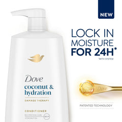 Dove Ultra Care Coconut & Hydration conditioner after-use action shot suggesting smooth manageable hair