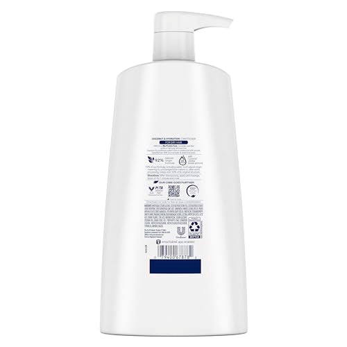 Dove Ultra Care Coconut & Hydration conditioner label closeup featuring coconut fragrance