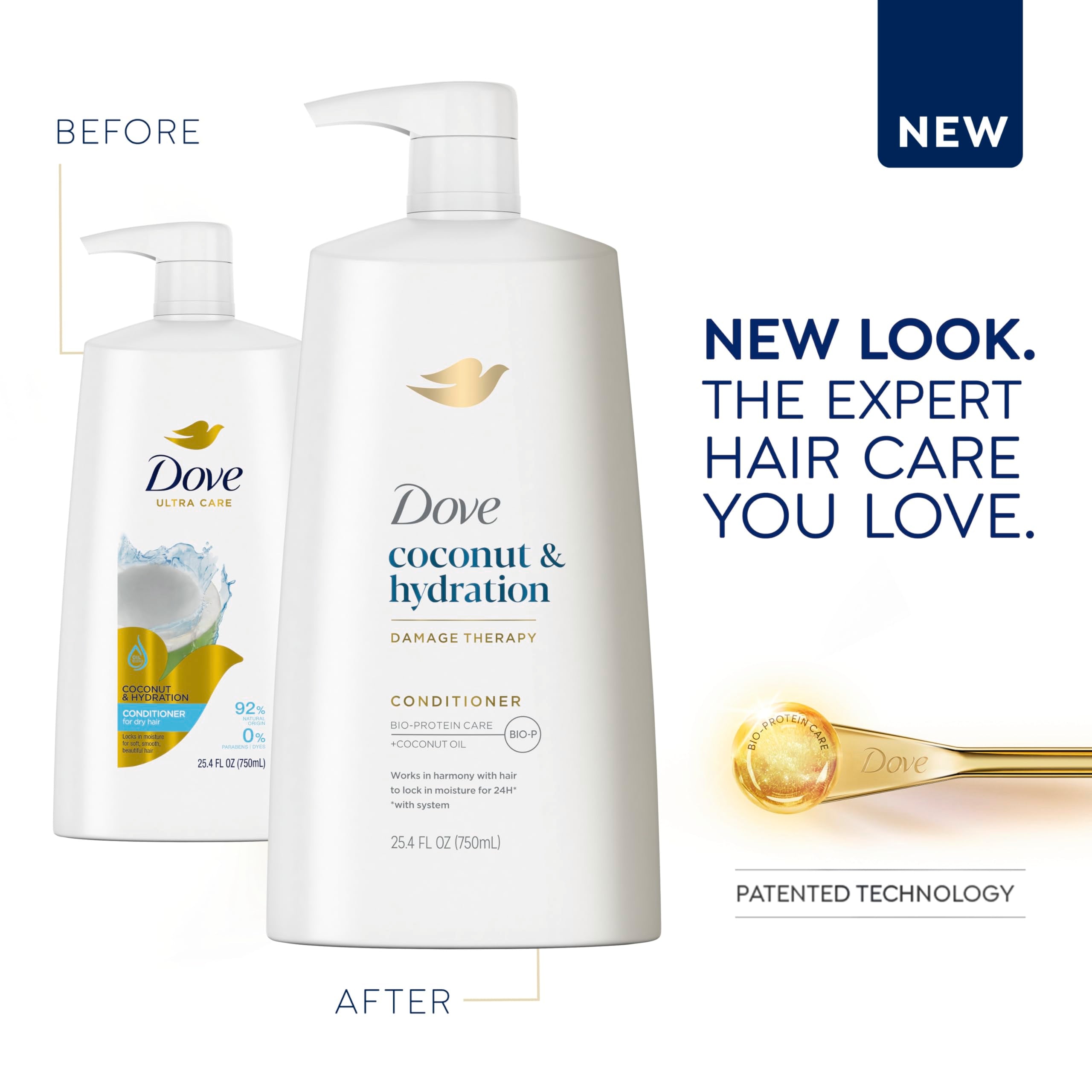 Dove Ultra Care Coconut & Hydration conditioner oil blend illustration signaling nourishing root-to-tip care