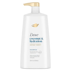 Dove Ultra Care Coconut & Hydration shampoo bottle for nourished, soft hair.