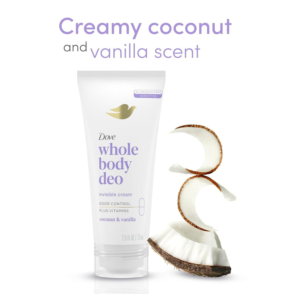 Dove Whole Body Deo application underarm, smooth glide and sensitive-skin care
