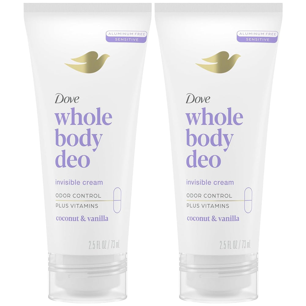 Dove Whole Body Deo cream jar close-up, rich texture for all-day odor control