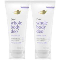 Dove Whole Body Deo cream jar close-up, rich texture for all-day odor control