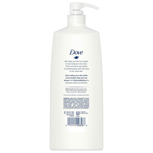 Dove Winter Care packaging label highlighting 40 oz size for family showers