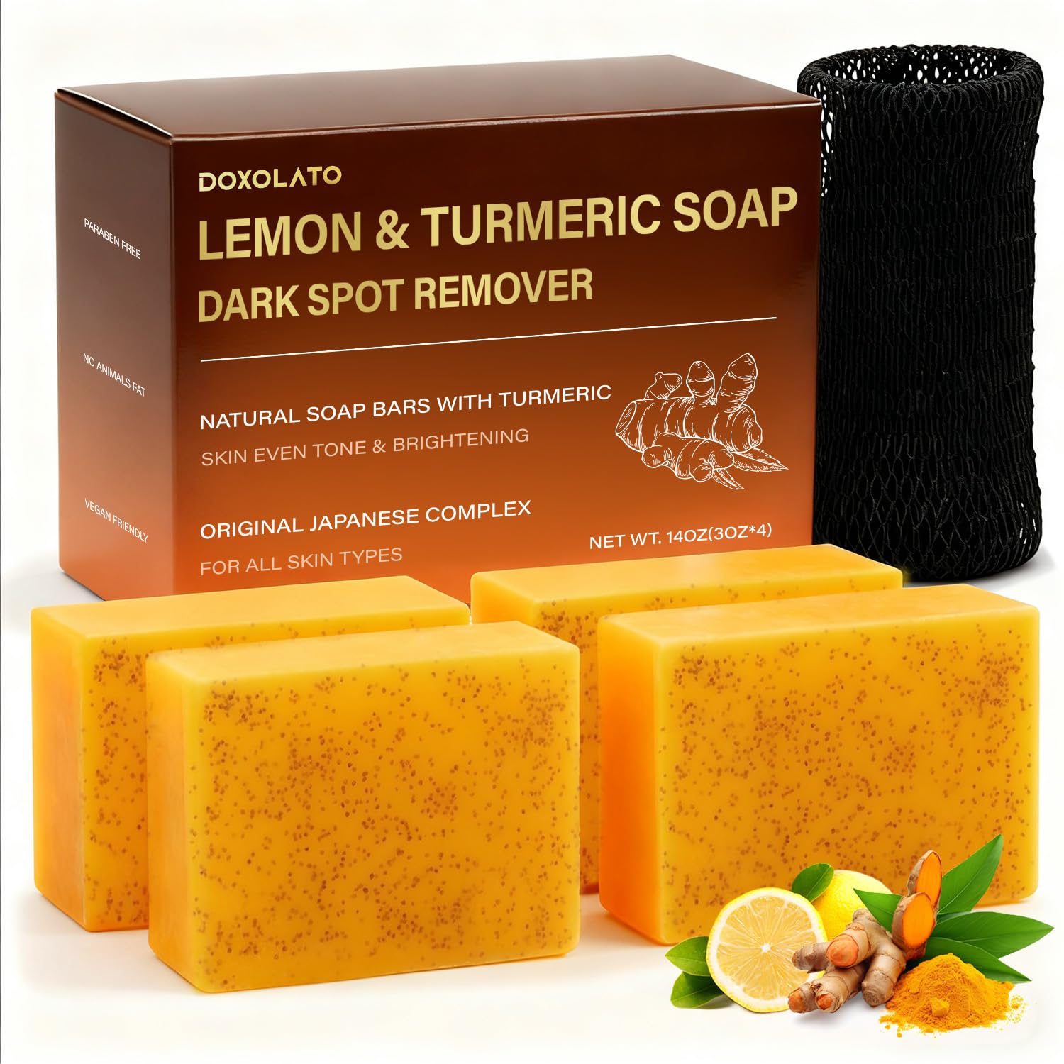 DOXOLATO lemon turmeric soap bar face: gentle facial cleansing.