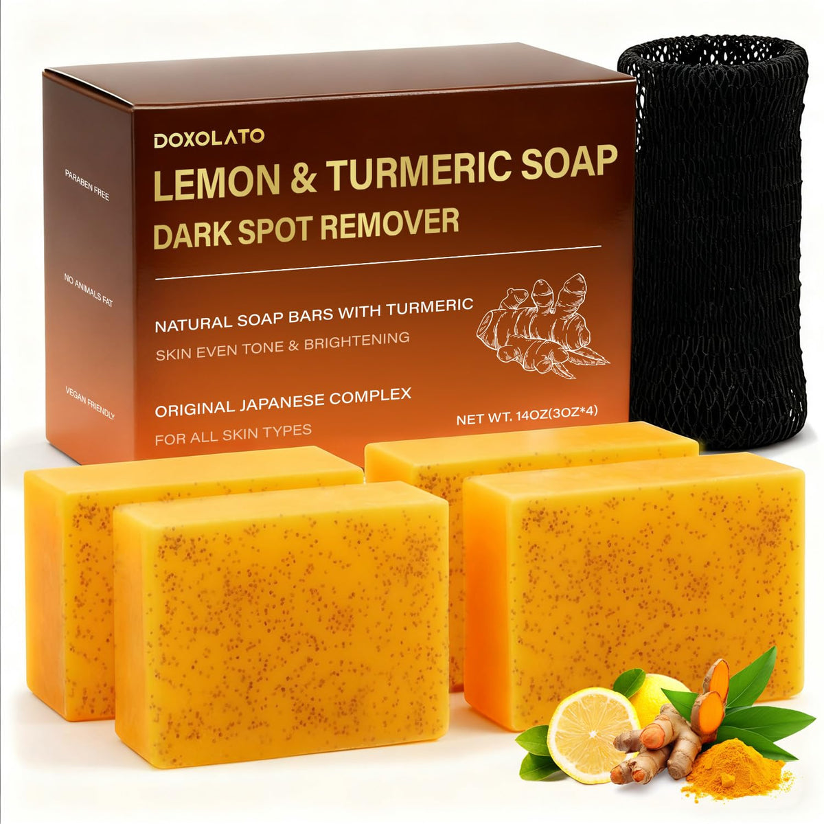 DOXOLATO lemon turmeric soap bar face: gentle facial cleansing.