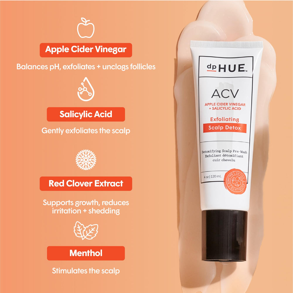 dpHUE ACV Exfoliating Scalp Detox applied on dry scalp to remove buildup