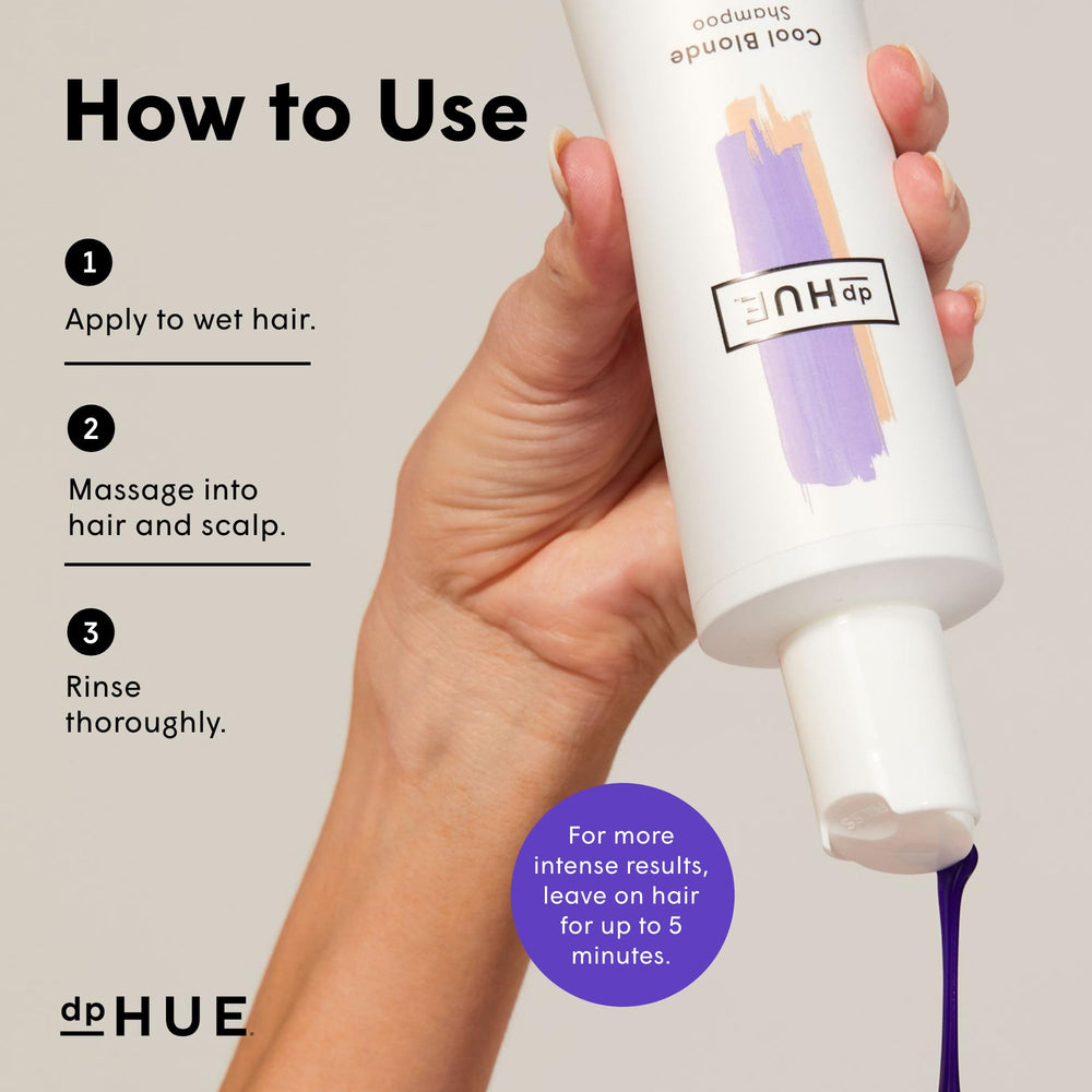 dpHUE Cool Blonde Shampoo lather-foam hints at gentle cleansing for color-treated hair.