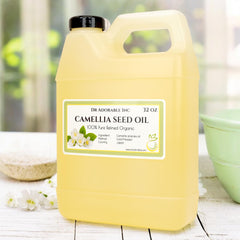 Close-up of Dr Adorable Camellia Seed Oil label highlighting ingredients.