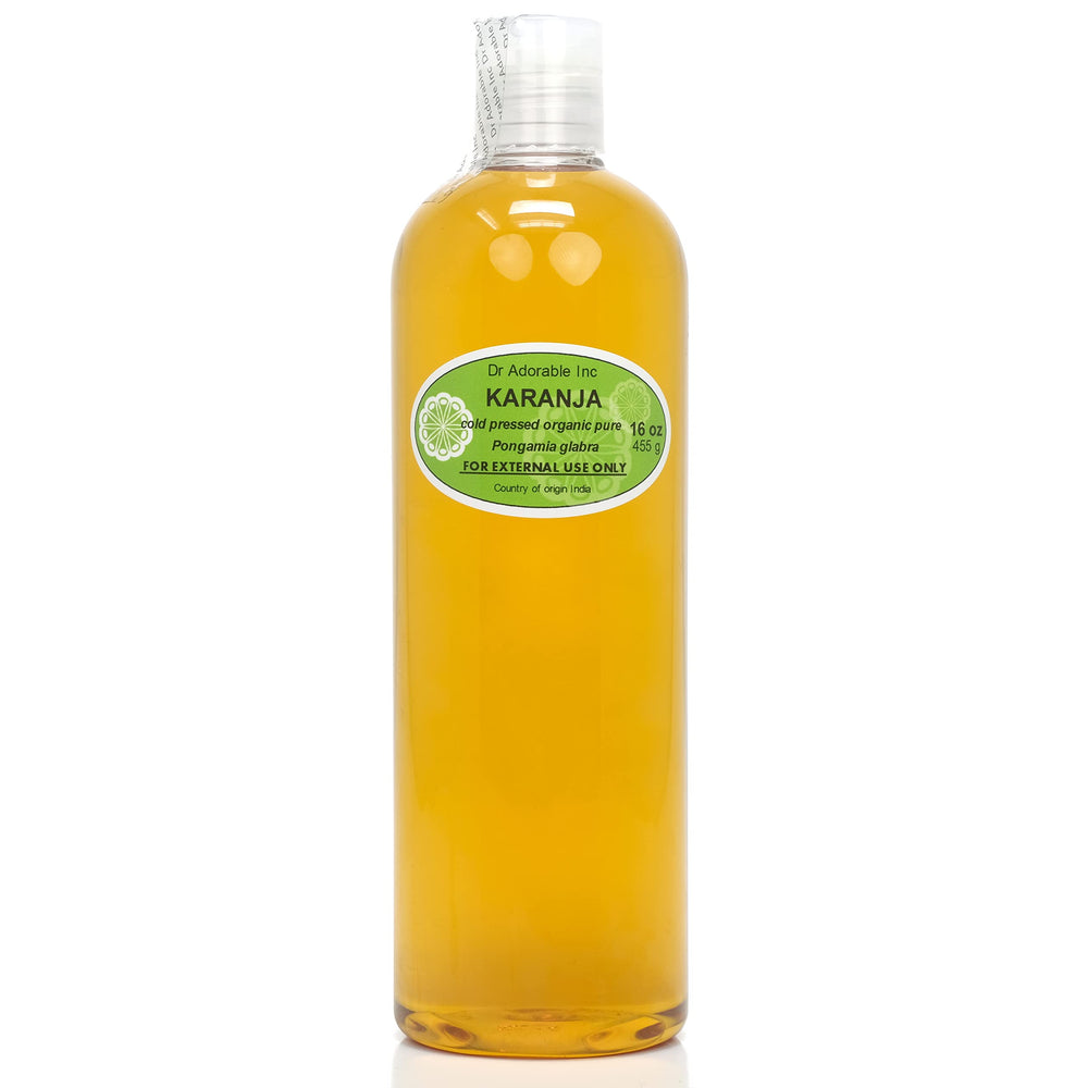 Dr Adorable Karanja Oil bottle close-up for skin care and massage