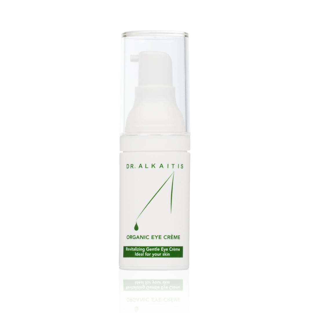 DR. ALKAITIS Organic Eye Crème bottle, targeting puffiness around the eye area.