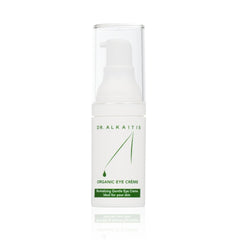 DR. ALKAITIS Organic Eye Crème bottle, targeting puffiness around the eye area.