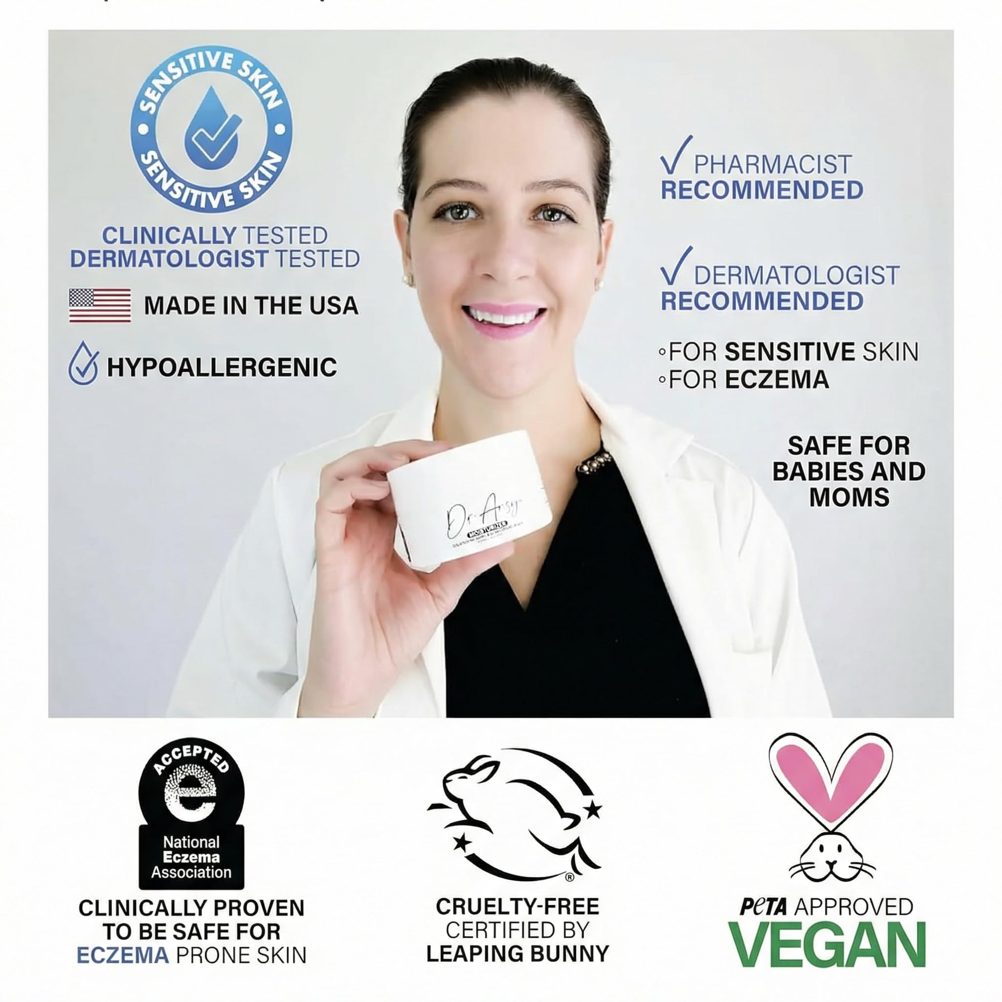 Fragrance-free swatch demonstrates gentle use for sensitive skin