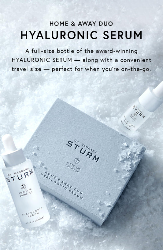 Dr. Barbara Sturm Hyaluronic Serum travel-size bottle keeps skin nourished on the go.