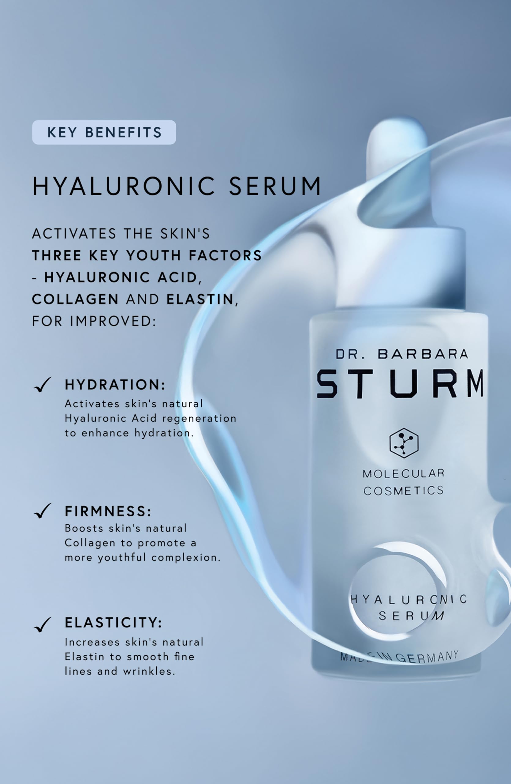 Dr. Barbara Sturm serum texture close-up demonstrates glossy consistency ready for quick absorption.