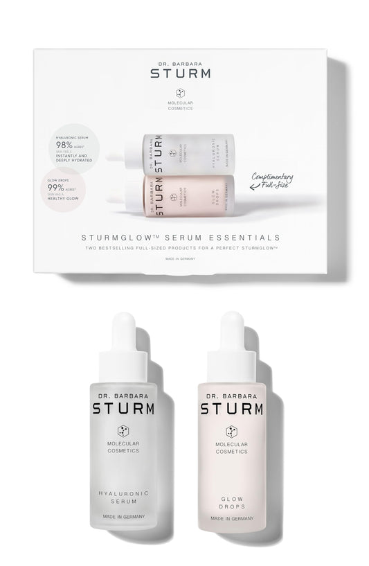 Dr. Barbara Sturm STURMGLOW gift set box with Hyaluronic Serum and Glow Drops for hydrating radiance.