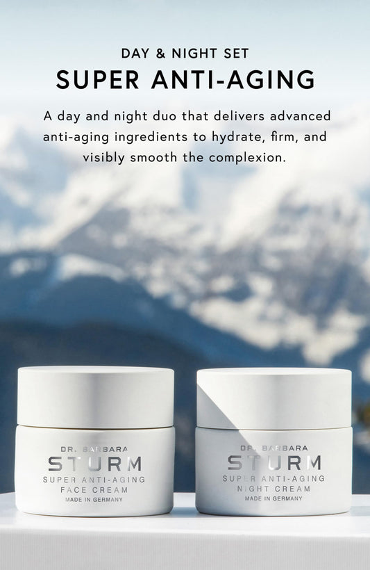 Dr. Barbara Sturm Super Anti-Aging Night Cream tub focusing on overnight renewal for firmer skin