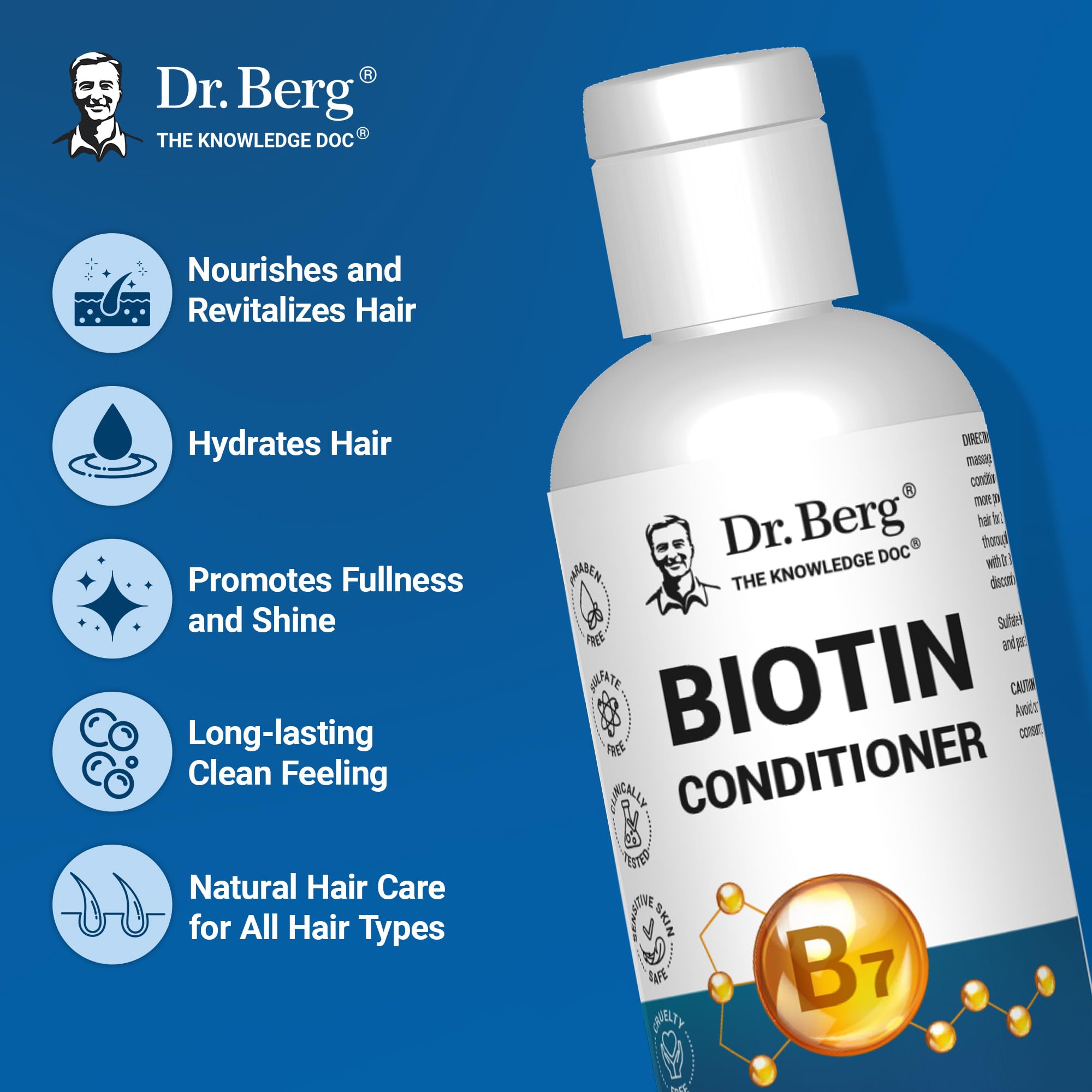 Dr. Berg Biotin Conditioner ingredients section highlighting biotin and argan oil