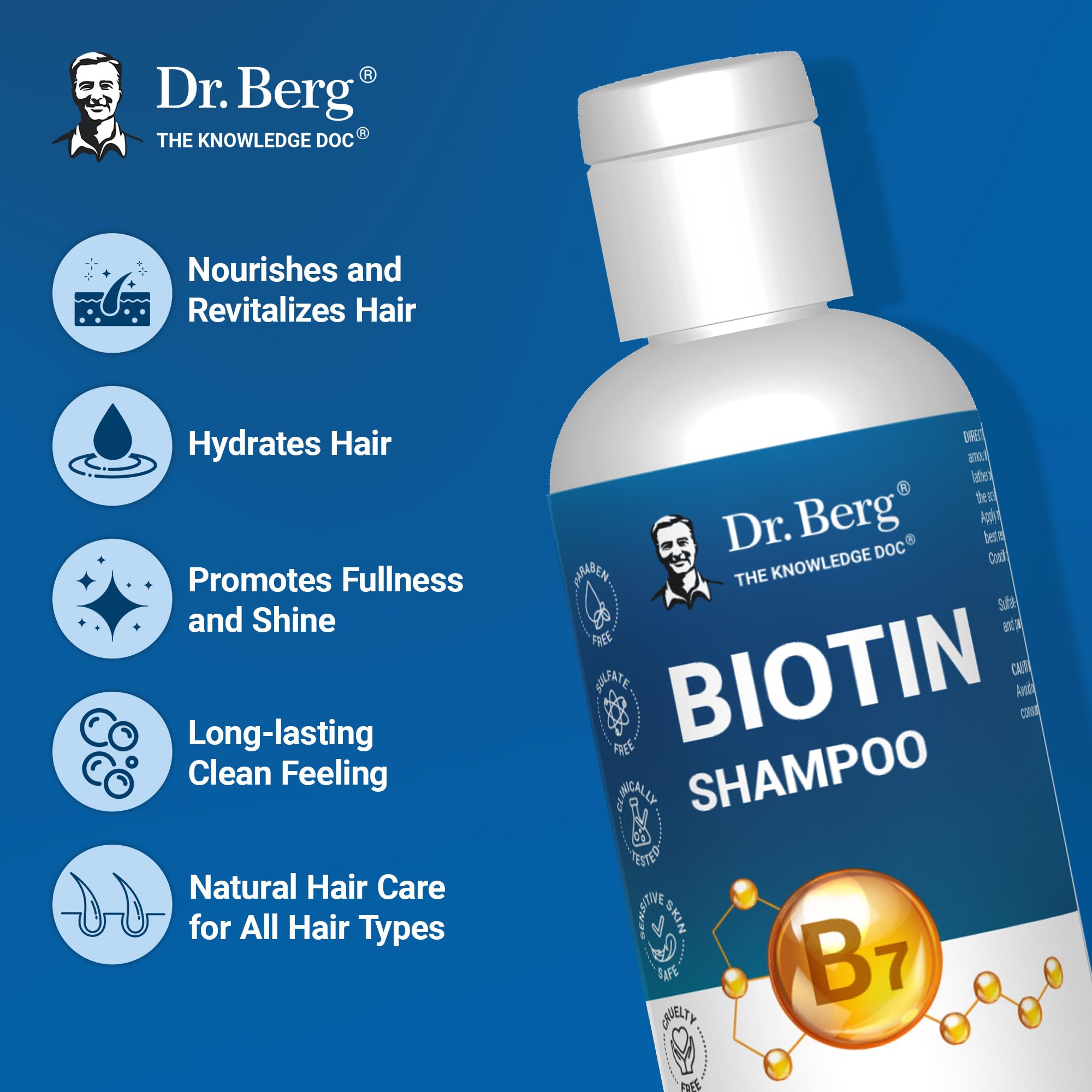 Lather close-up of Dr. Berg Biotin Shampoo cleansing the scalp.