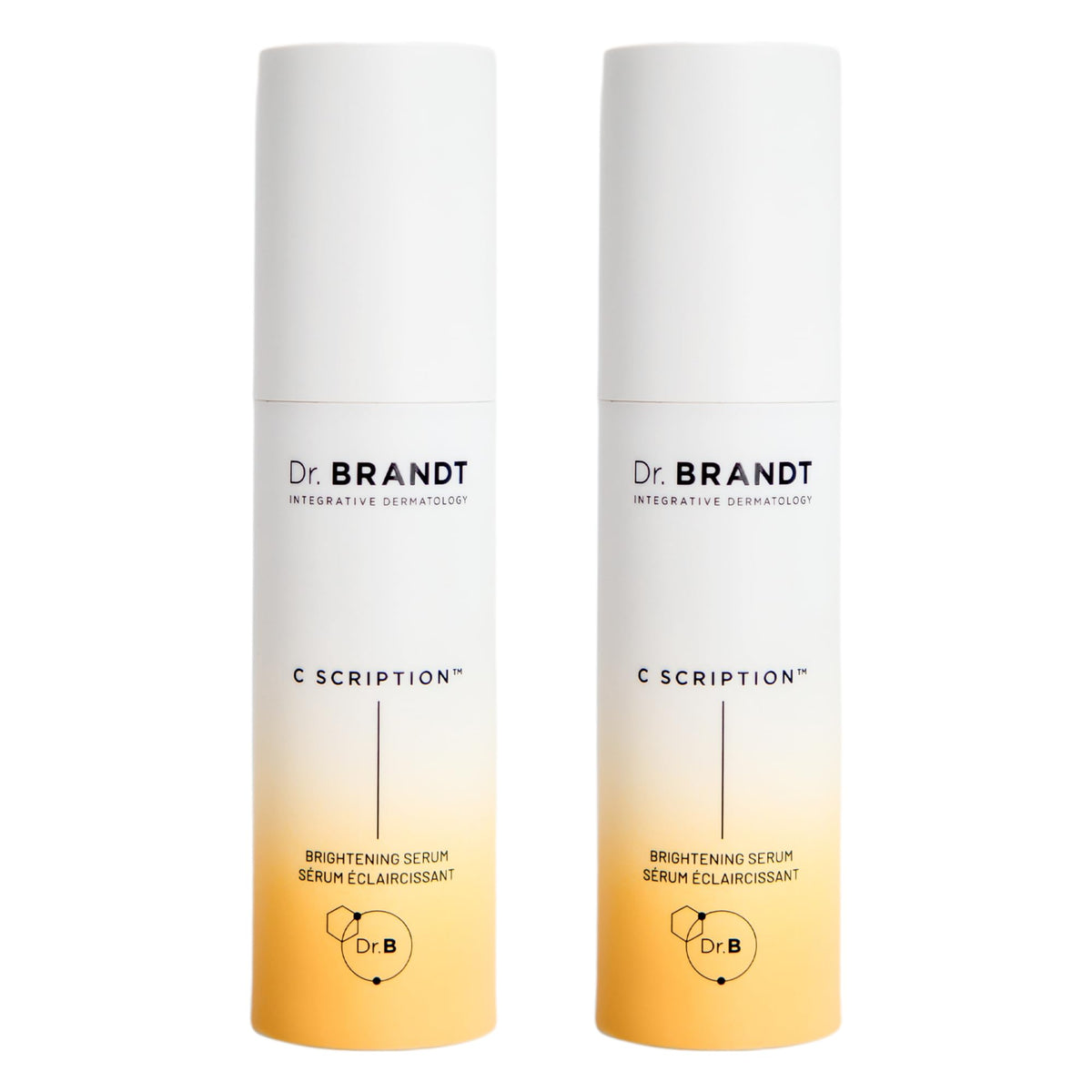 Dr. Brandt Bright This Way C Scription serum bottle glows with promise of even skin tone.