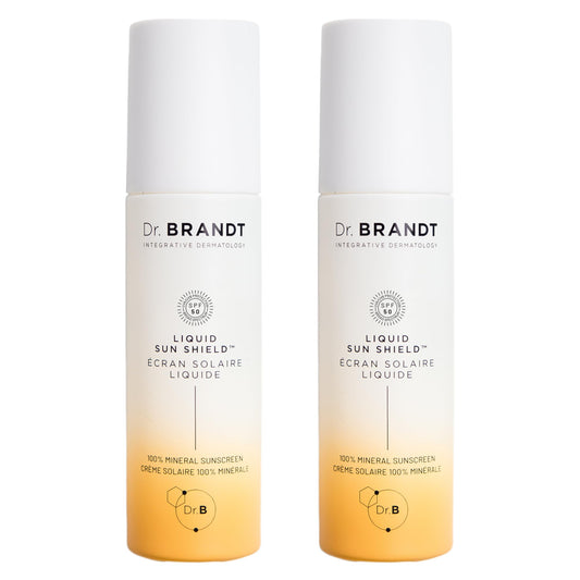 Dr Brandt Bright This Way bottle pour shows a lightweight mineral sunscreen texture for daily use