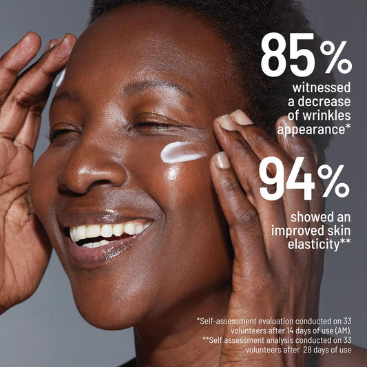 Dr. Brandt Dare to Age firming day cream texture close-up showing creamy finish for quick absorption.