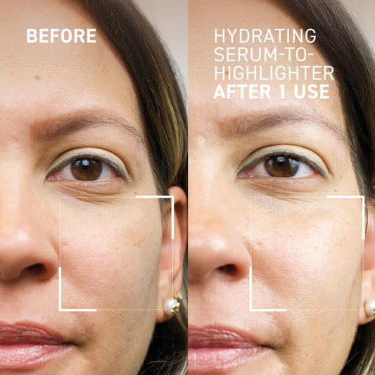Dr. Brandt Dr. B Lab Hydrating Serum-to-Highlighter serum swirl on skin for hydration and glow