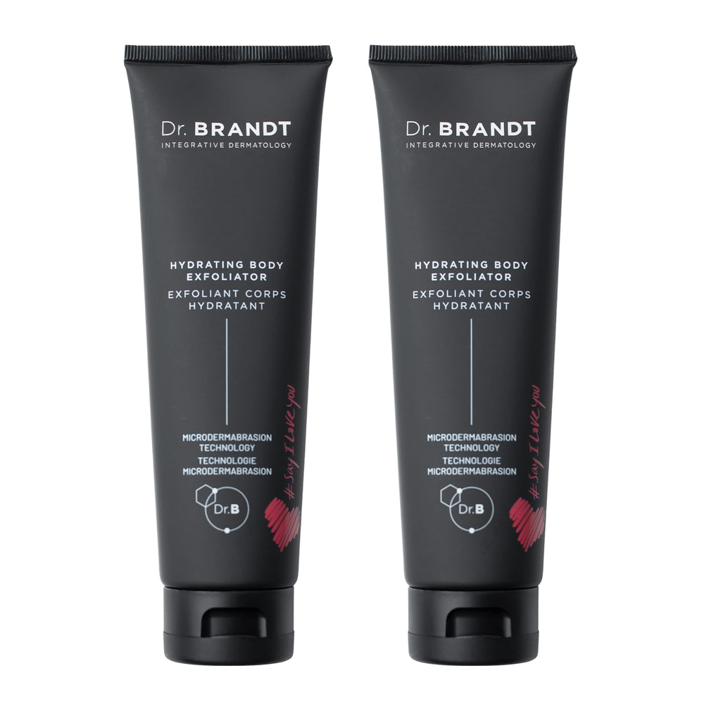Dr. Brandt Microdermabrasion Hydrating Body Exfoliator bottle close-up for at-home exfoliation