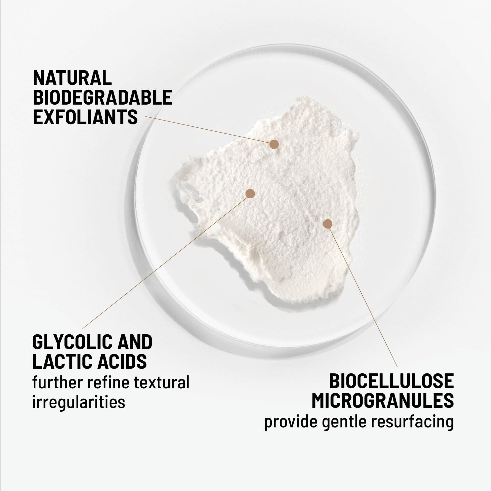 Dr. Brandt Renewing Face Exfoliator ingredients showcase AHAs for resurfacing and smoother skin.