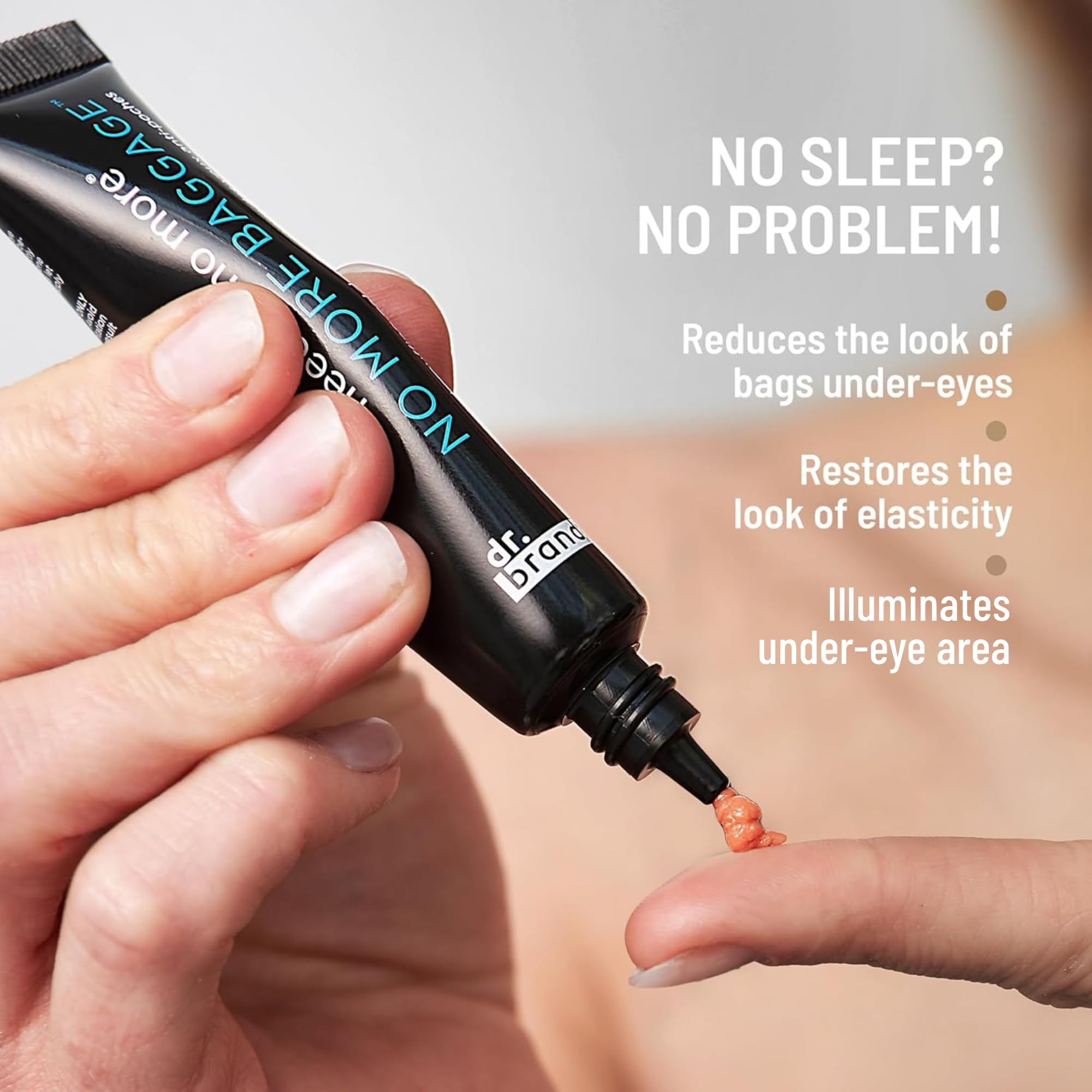 Dr Brandt Needles No More Baggage compact jar shows instant tightening around the eye contour