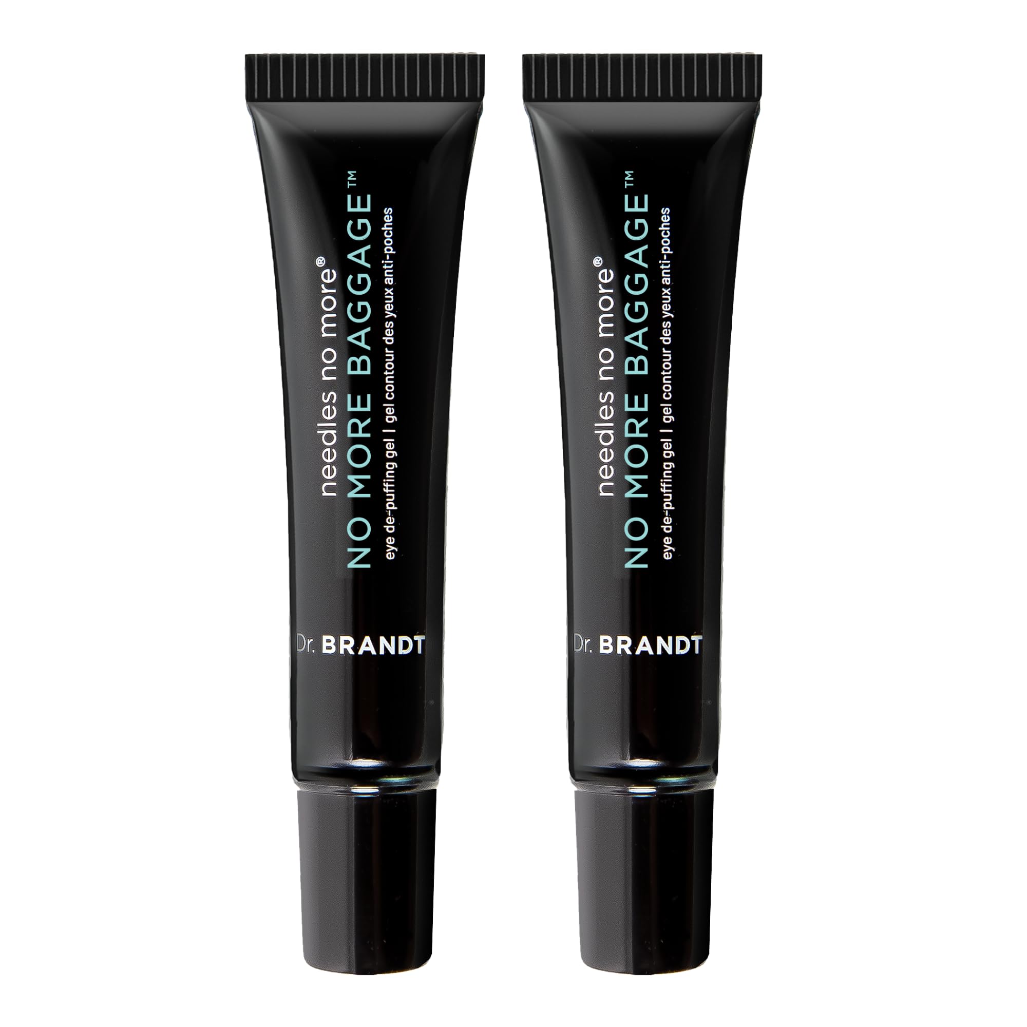Dr Brandt Needles No More Baggage jar application showing gentle under-eye de-puff