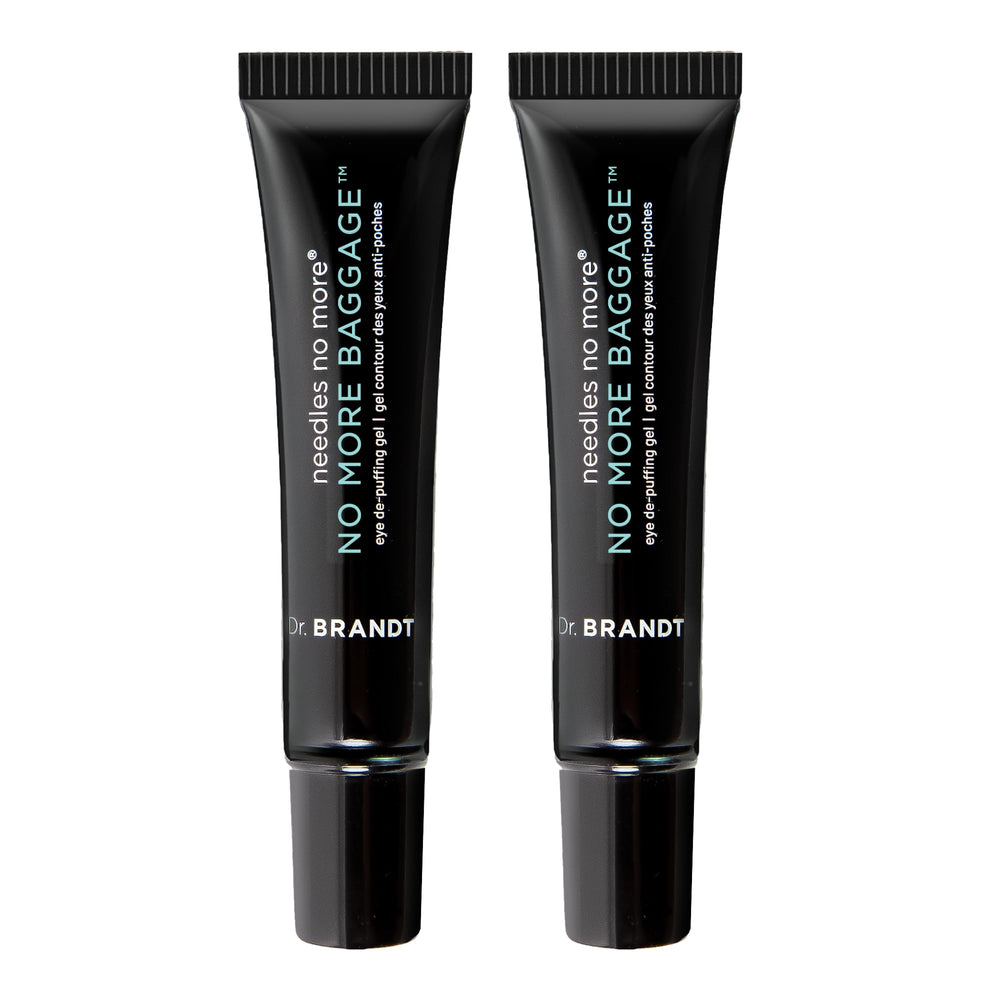 Dr Brandt Needles No More Baggage jar application showing gentle under-eye de-puff
