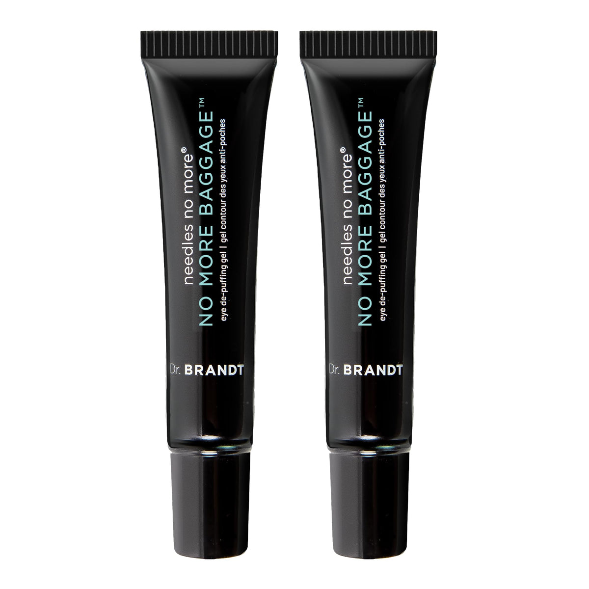 Dr Brandt Needles No More Baggage jar application showing gentle under-eye de-puff