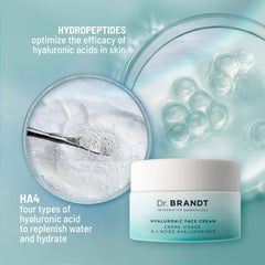 Close view of the product label on Dr Brandt Needles No More Hyaluronic Face Cream