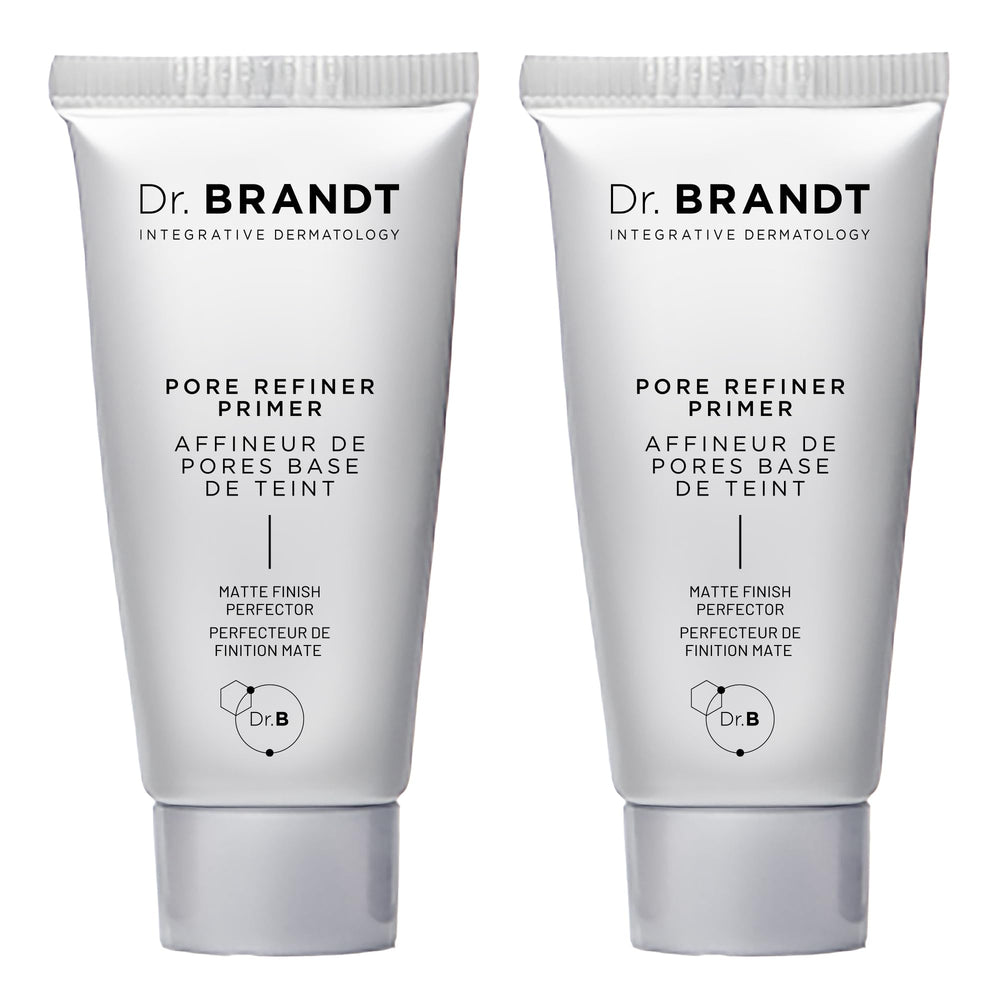 Dr. Brandt Pores No More Primer bottle showing oil absorption for a matte finish.
