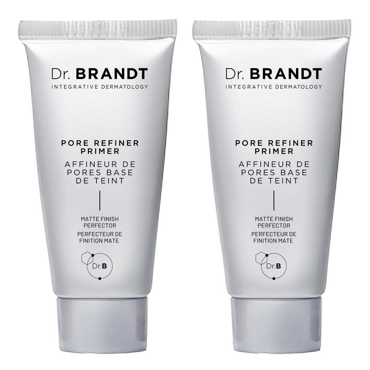 Dr. Brandt Pores No More Primer bottle showing oil absorption for a matte finish.