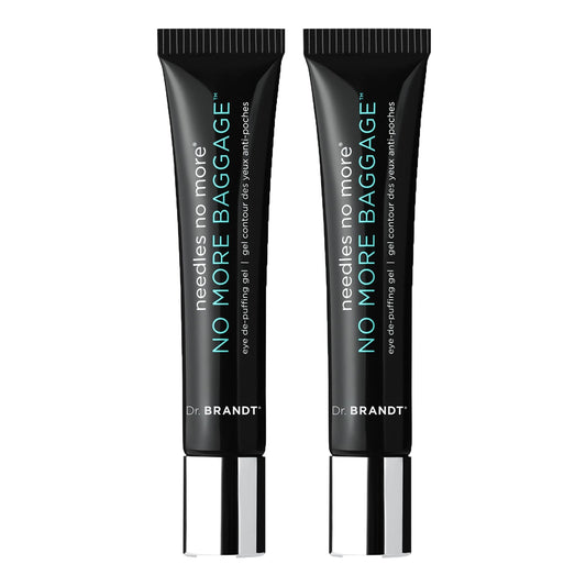 Dr. Brandt Needles No More jar close-up, fragrance-free gel for refreshing the eye area.