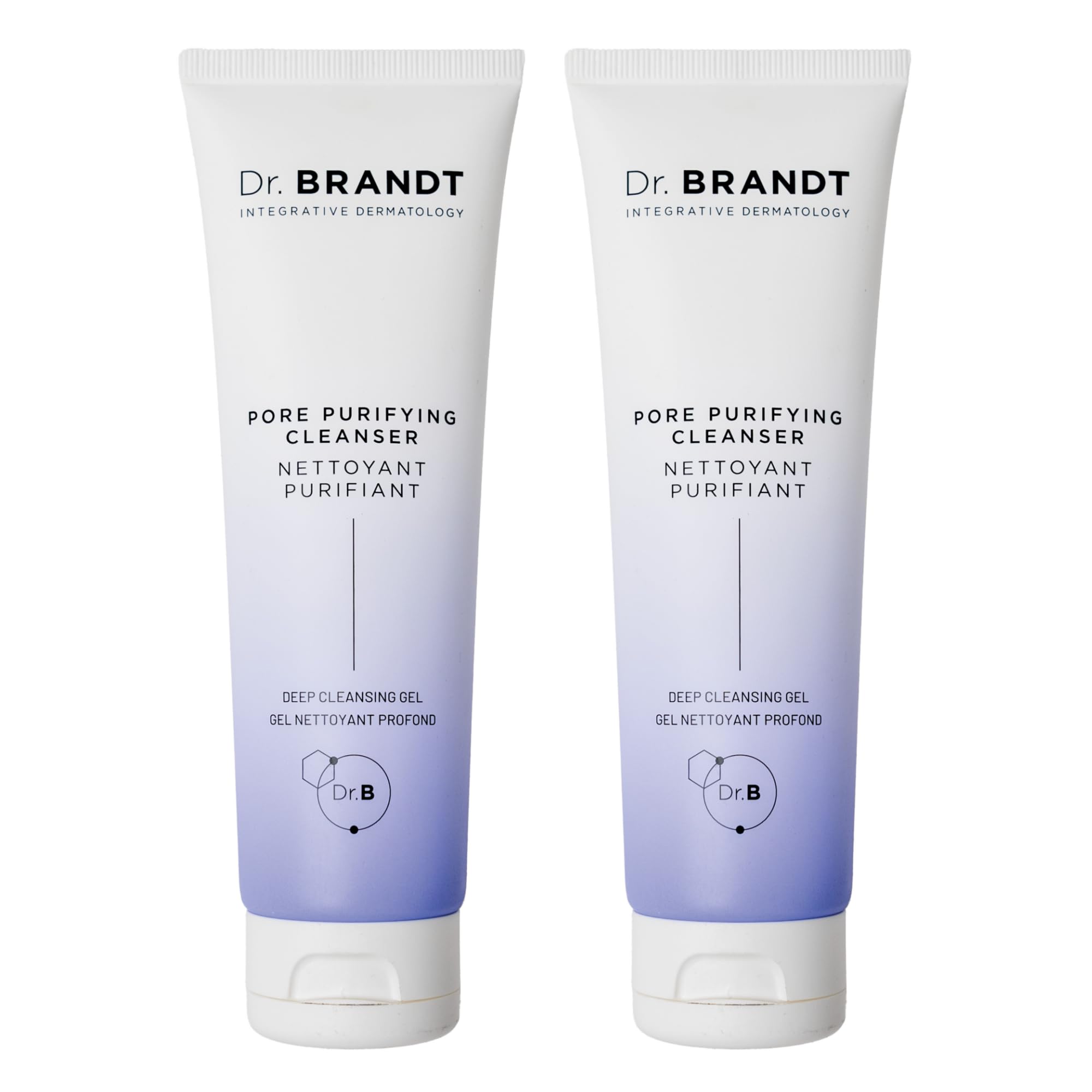 Dr. Brandt Skincare Pores No More bottle front showing non-drying pore-purifying cleanser.