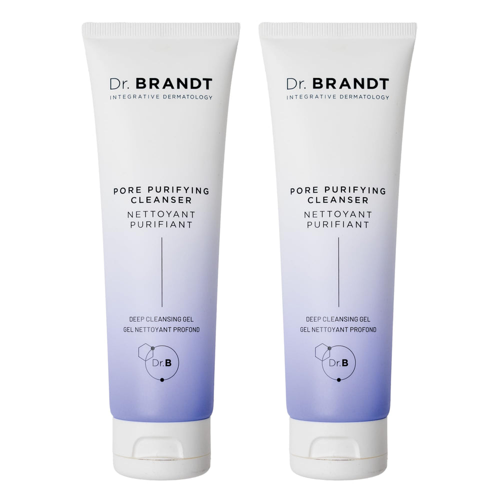 Dr. Brandt Skincare Pores No More bottle front showing non-drying pore-purifying cleanser.