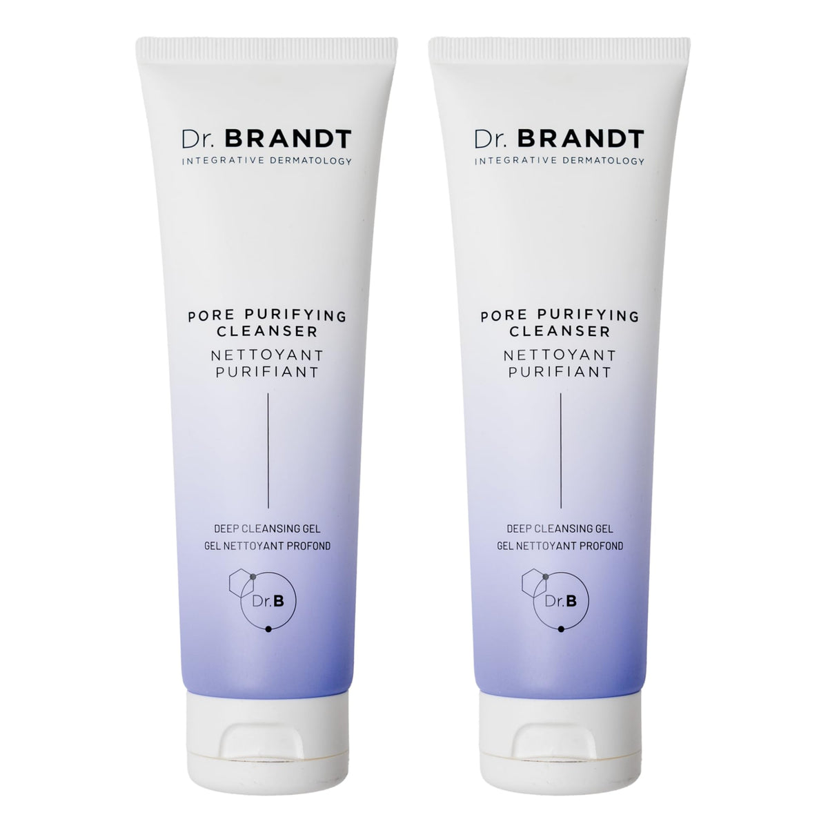 Dr. Brandt Skincare Pores No More bottle front showing non-drying pore-purifying cleanser.