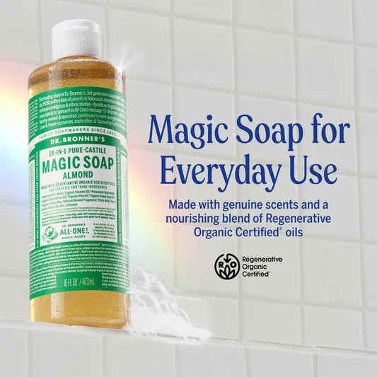 Close-up of thick lather from Dr. Bronner's Almond Castile Soap.