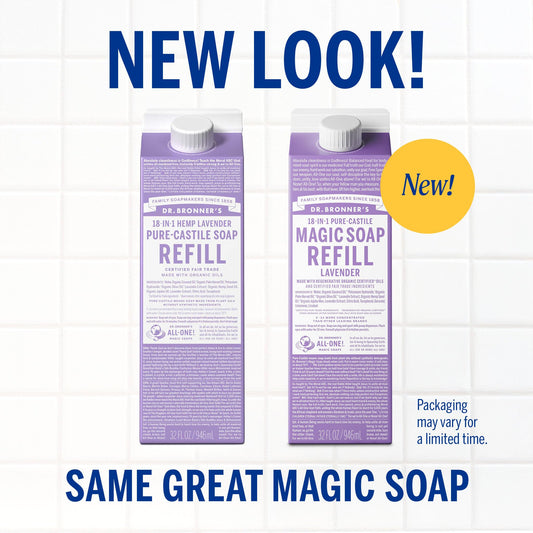 Dr. Bronner's Lavender Castile Soap lathers richly for gentle cleansing