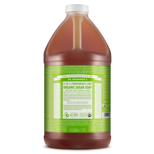 Dr. Bronner's Lemongrass Sugar Soap bottle for everyday cleansing with organic oils