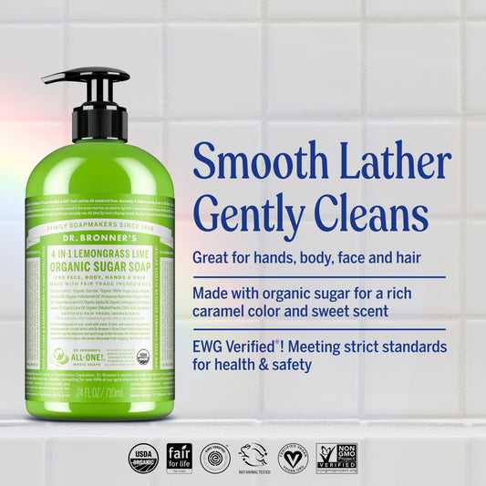 Creamy lather image from Dr. Bronner's Lemongrass Soap