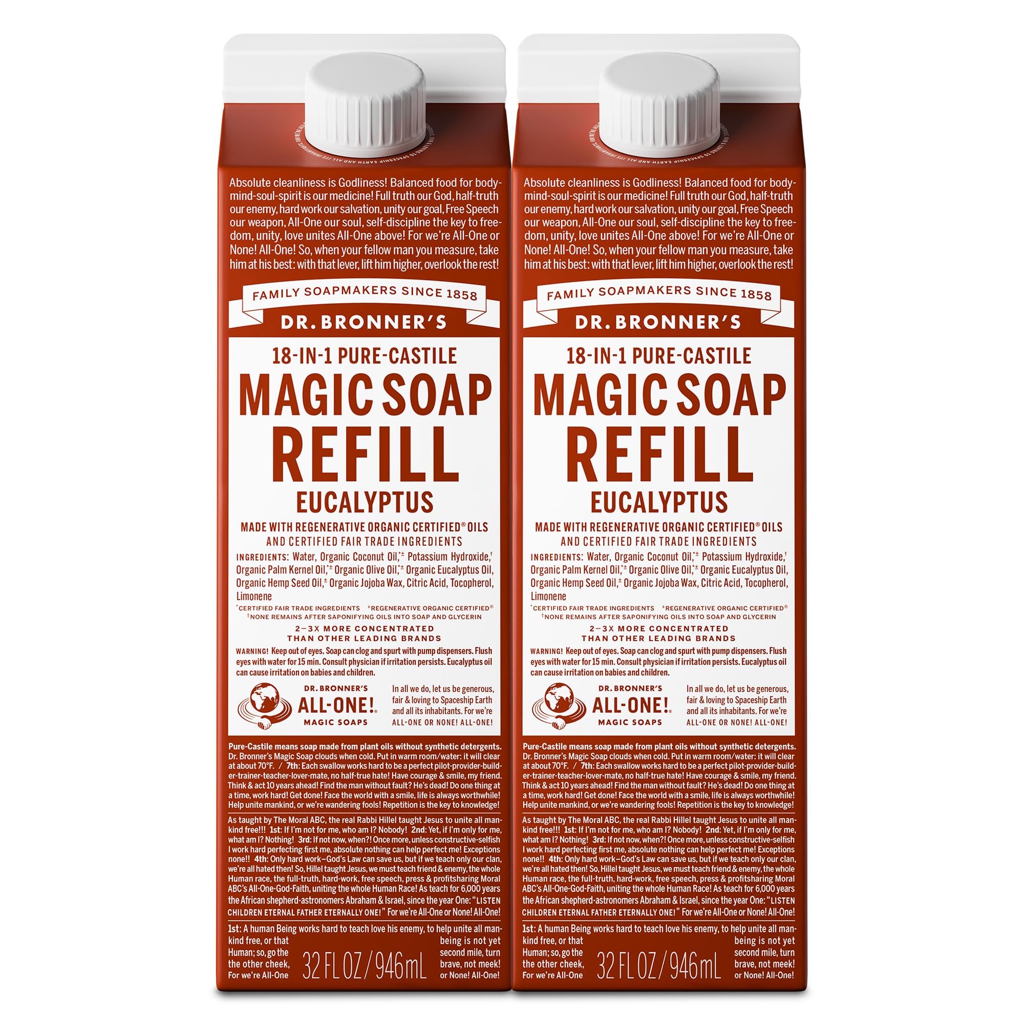Dr. Bronner's refill eucalyptus 32 oz carton for versatile cleaning at home