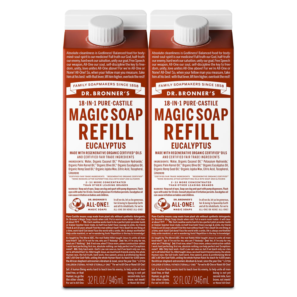 Dr. Bronner's refill eucalyptus 32 oz carton for versatile cleaning at home