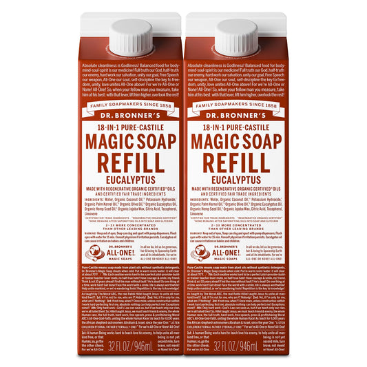 Dr. Bronner's refill eucalyptus 32 oz carton for versatile cleaning at home