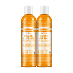 Dr. Bronner's Citrus Orange hair rinse two-pack bottle showing the product on display