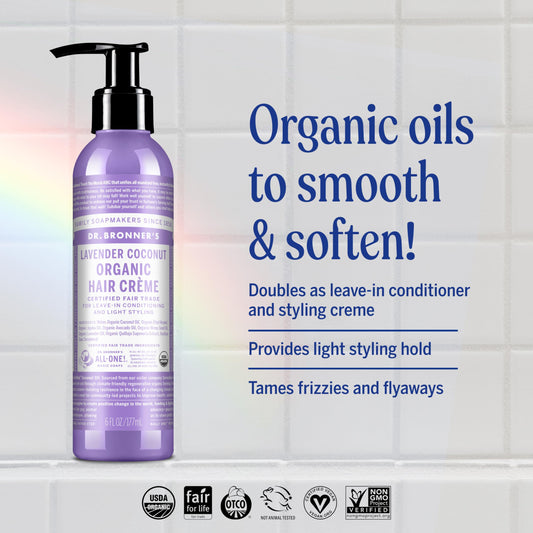 Dr. Bronner's Organic Hair Crème Lavender Coconut texture close-up for smooth conditioning