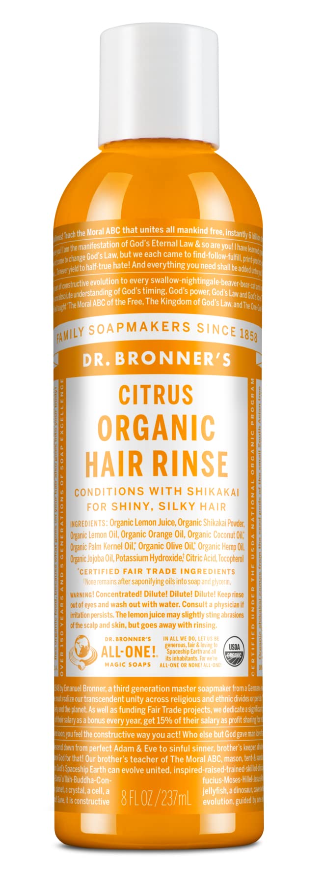 Dr. Bronner's Organic Hair Rinse Citrus Orange bottle pour for lightweight conditioning